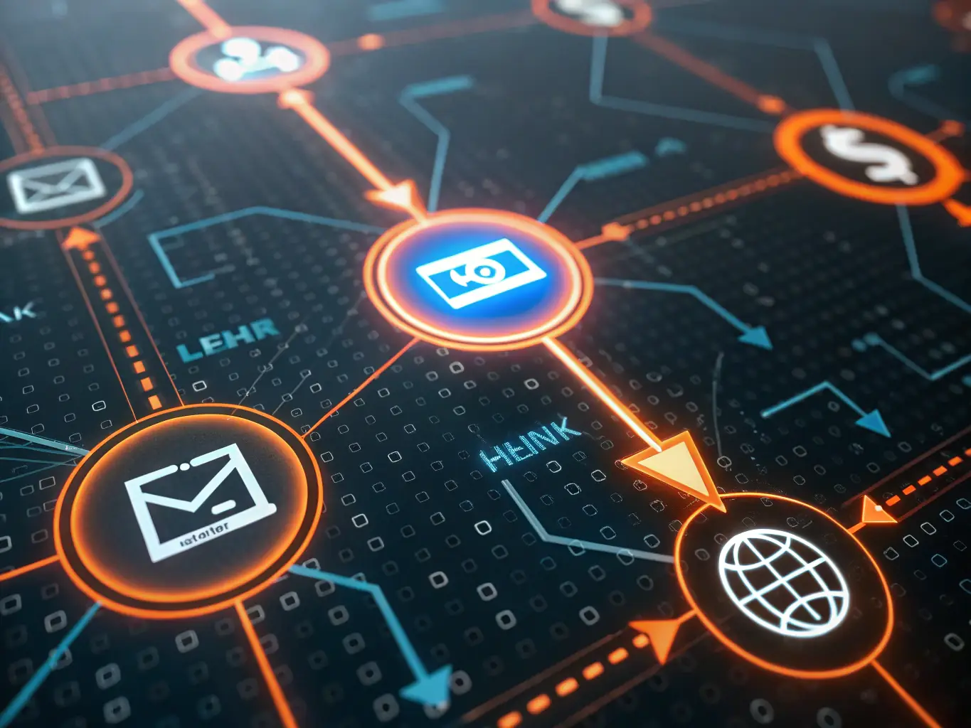 A network of interconnected websites with Elevate Digital's client website at the center, symbolizing the strategic link building efforts to enhance domain authority and search rankings.