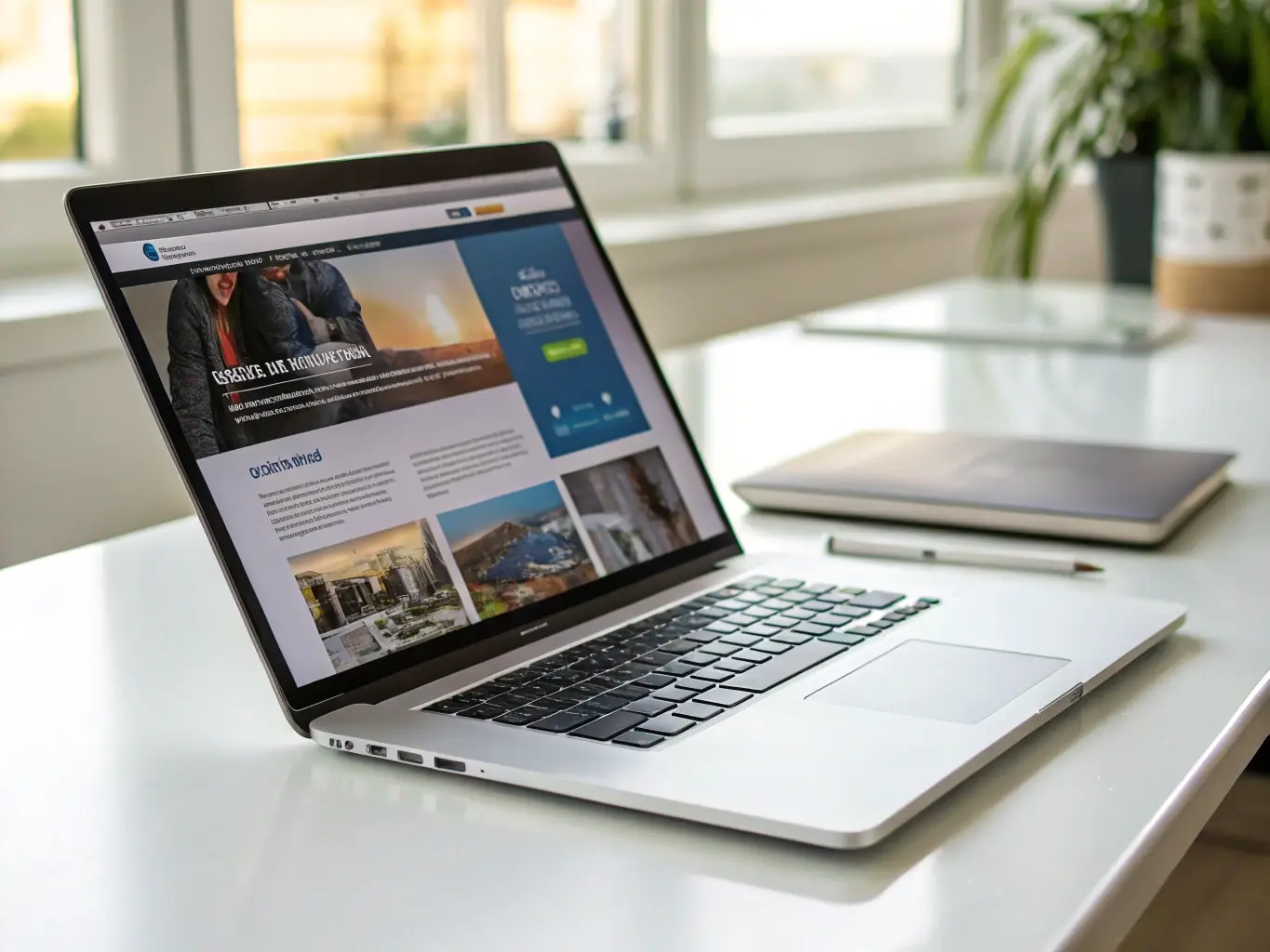 A sleek, modern website homepage on a laptop screen showcasing vibrant visuals and user-friendly layout, representing Elevate Digital's website design service.
