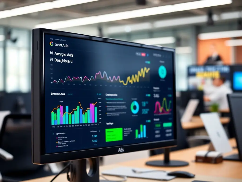A screenshot of Google Ads dashboard with performance metrics and ad campaigns in progress, illustrating Elevate Digital's Google Ads management service.